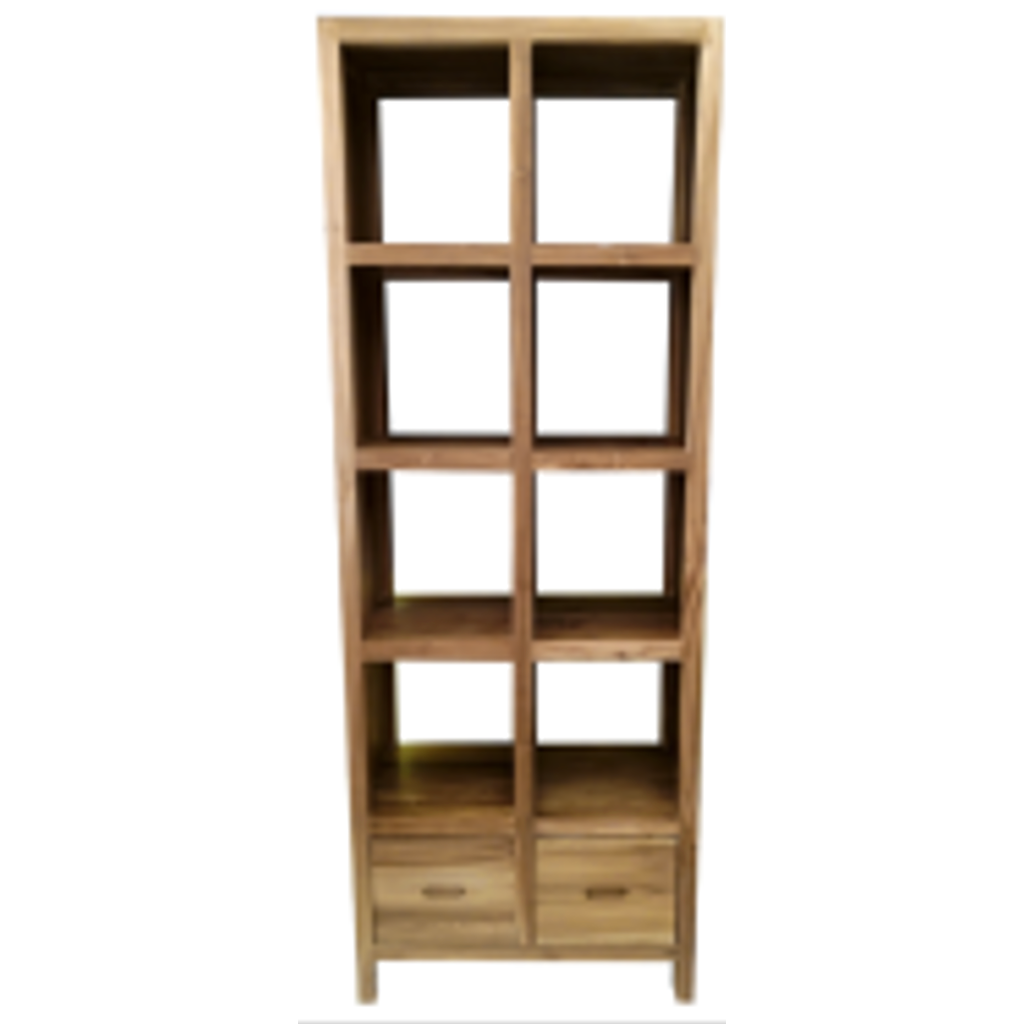 Bibliothèque en teck 8 cases 2 tiroirs 72x40x195 Cm Waxed