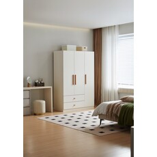 Armoire penderie 3 portes 2 tiroirs 120 cm Blanc