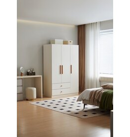 Armoire penderie 3 portes 2 tiroirs 120 cm Blanc