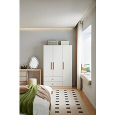 Armoire penderie 3 portes 2 tiroirs 120 cm Blanc