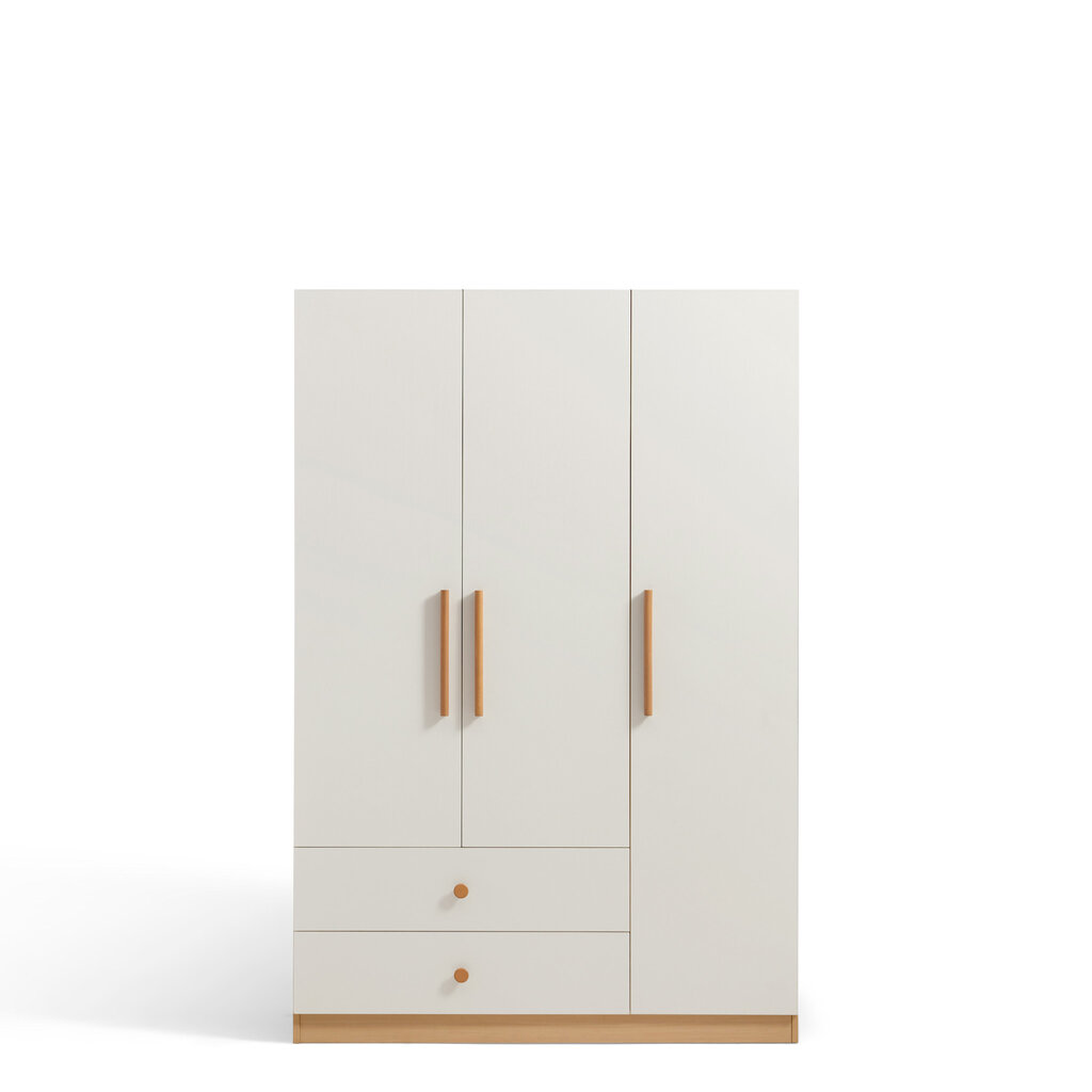 Armoire penderie 3 portes 2 tiroirs 120 cm Bois et blanc