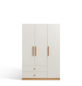 Armoire penderie 3 portes 2 tiroirs 120 cm Bois et blanc