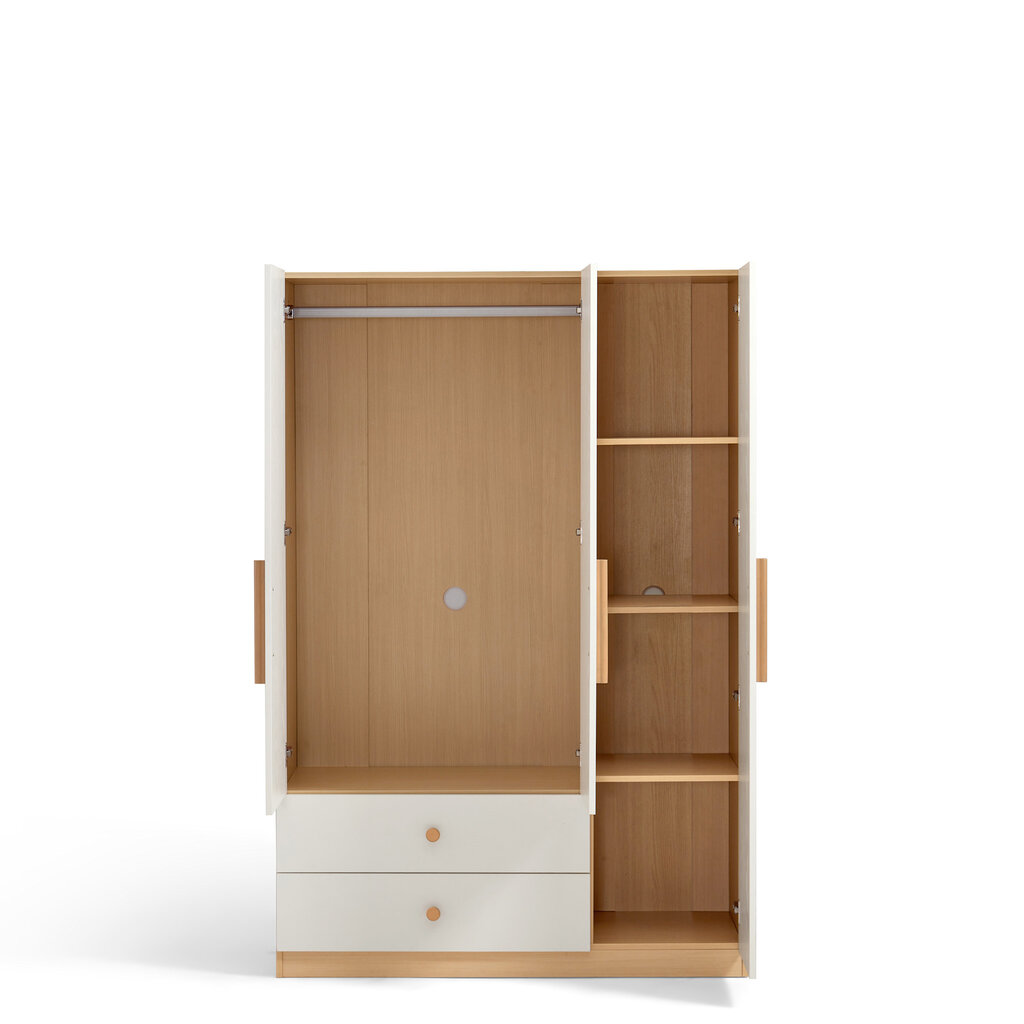 Armoire penderie 3 portes 2 tiroirs 120 cm Bois et blanc