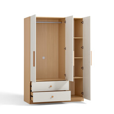 Armoire penderie 3 portes 2 tiroirs 120 cm Bois et blanc