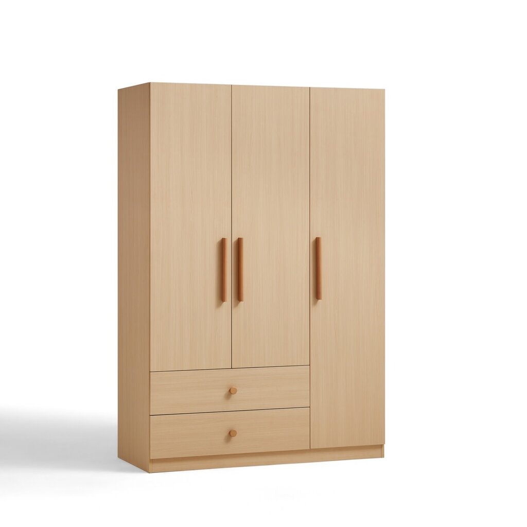 Armoire penderie 3 portes 2 tiroirs 120 cm Bois