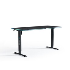 Bureau noir de gamer à levage électrique de 1,4 m avec bande lumineuse