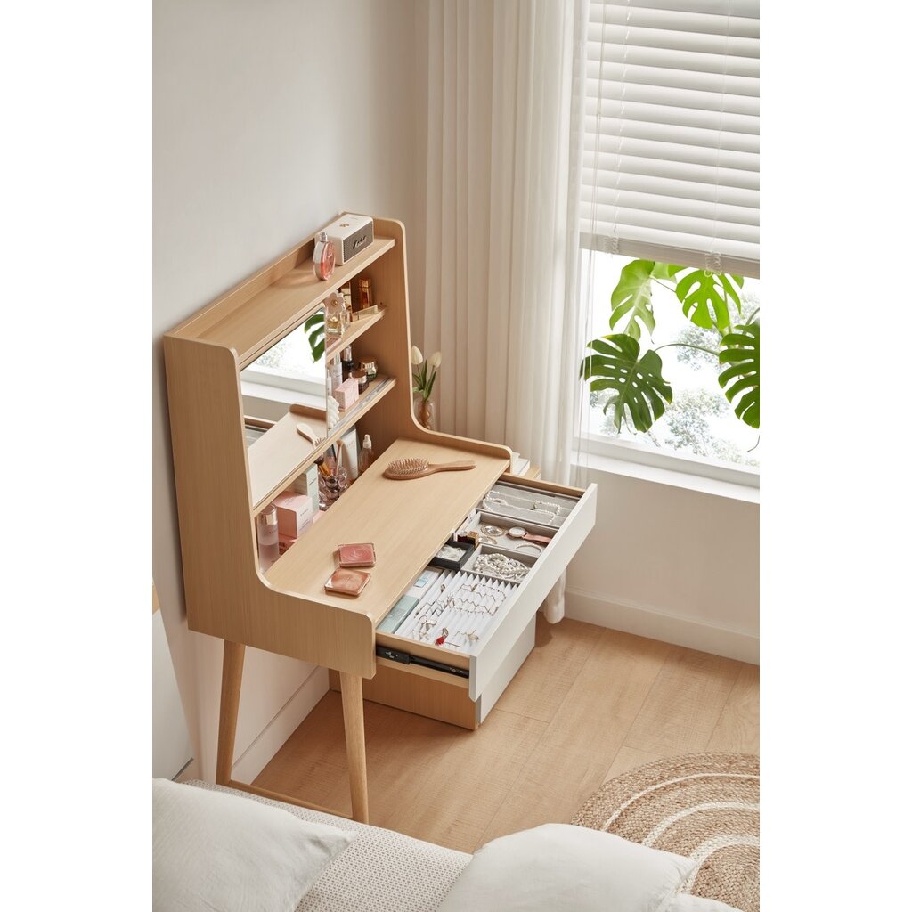 Coiffeuse avec caisson de rangement + miroir 81x45x130 cm