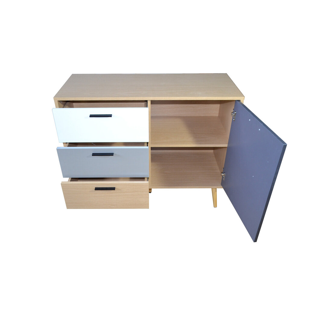 Buffet Fuyo 3 tiroirs 1 porte grise 94.5x40x77 cm