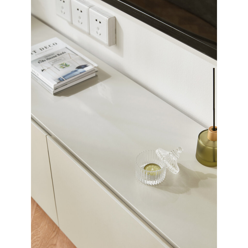 Meuble TV 11 portes et 1 porte vitrée 240 cm Blanc cassé