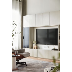 Meuble TV 11 portes et 1 porte vitrée 240 cm Blanc cassé