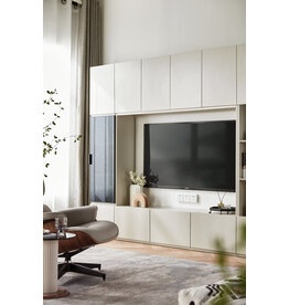 Meuble TV 11 portes et 1 porte vitrée 240 cm Blanc cassé