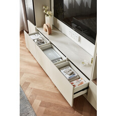 Meuble TV 11 portes et 1 porte vitrée 240 cm Blanc cassé