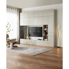 Meuble TV 11 portes et 1 porte vitrée 240 cm Blanc cassé