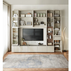 Meuble TV 11 portes et 1 porte vitrée 240 cm Blanc cassé