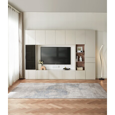 Meuble TV 11 portes et 1 porte vitrée 240 cm Blanc cassé