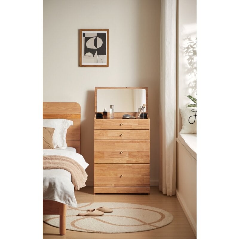 Coiffeuse 4 tiroirs et 1 miroir 60 cm en Hevea