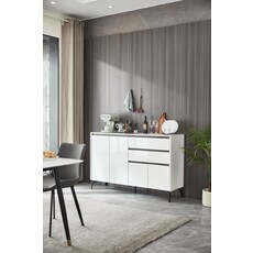 Buffet 2 tiroirs 4 portes 140 cm Blanc laqué