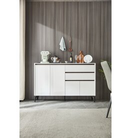 Buffet 2 tiroirs 4 portes 140 cm Blanc laqué