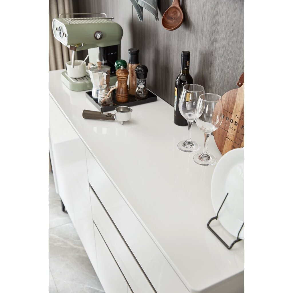Buffet 2 tiroirs 4 portes 140 cm Blanc laqué