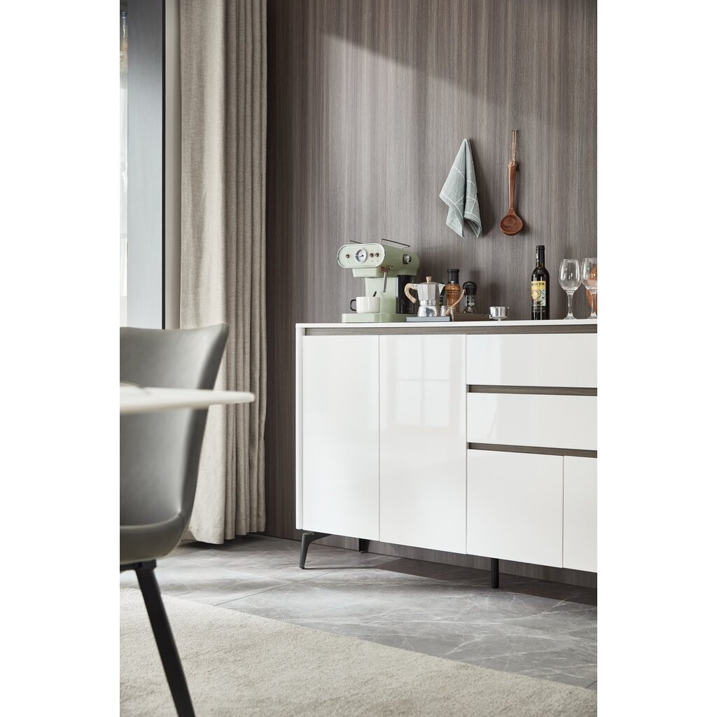 Buffet 2 tiroirs 4 portes 140 cm Blanc laqué