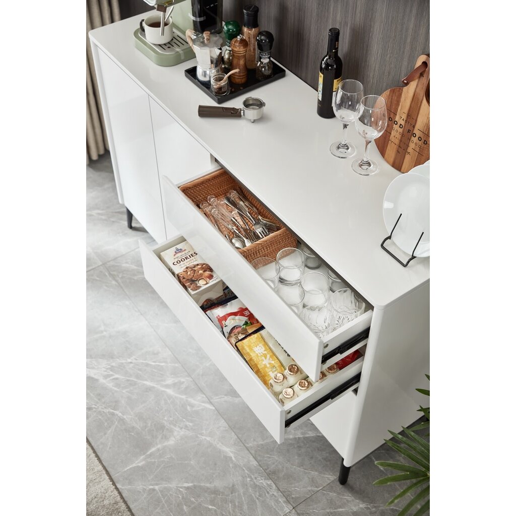 Buffet 2 tiroirs 4 portes 140 cm Blanc laqué