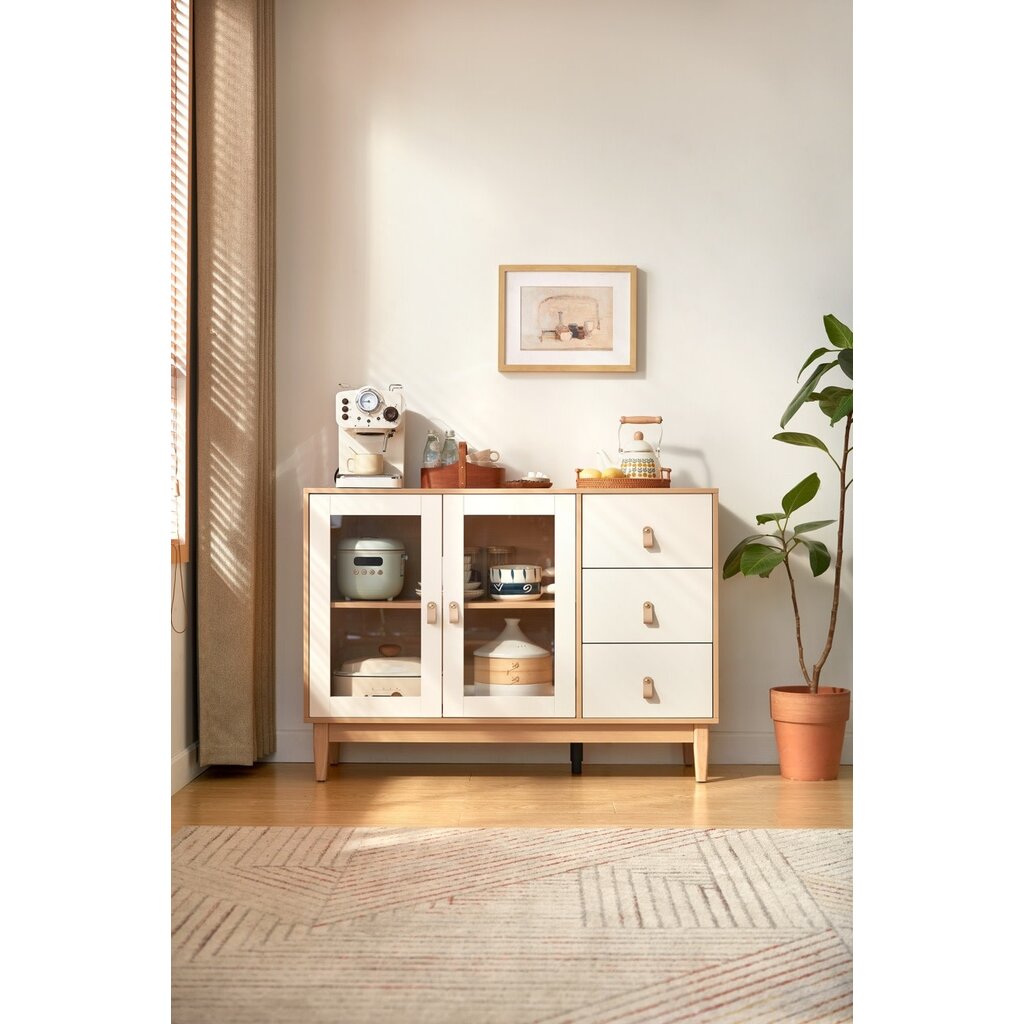 Buffet 2 portes vitrées 3 tiroirs 120 cm Bois