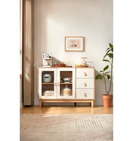 Buffet 2 portes vitrées 3 tiroirs 120 cm Bois