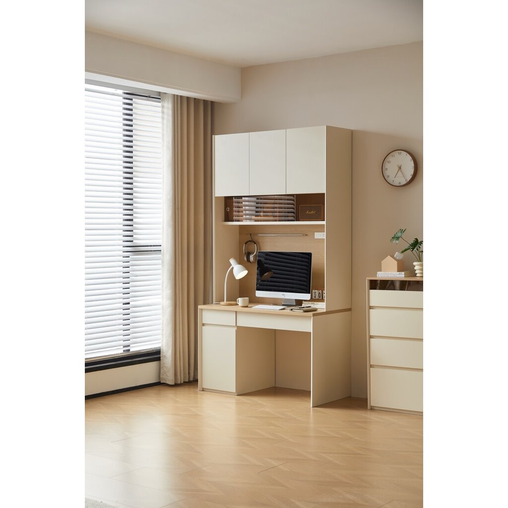 Bureau 4 portes 120 cm Bois et Blanc