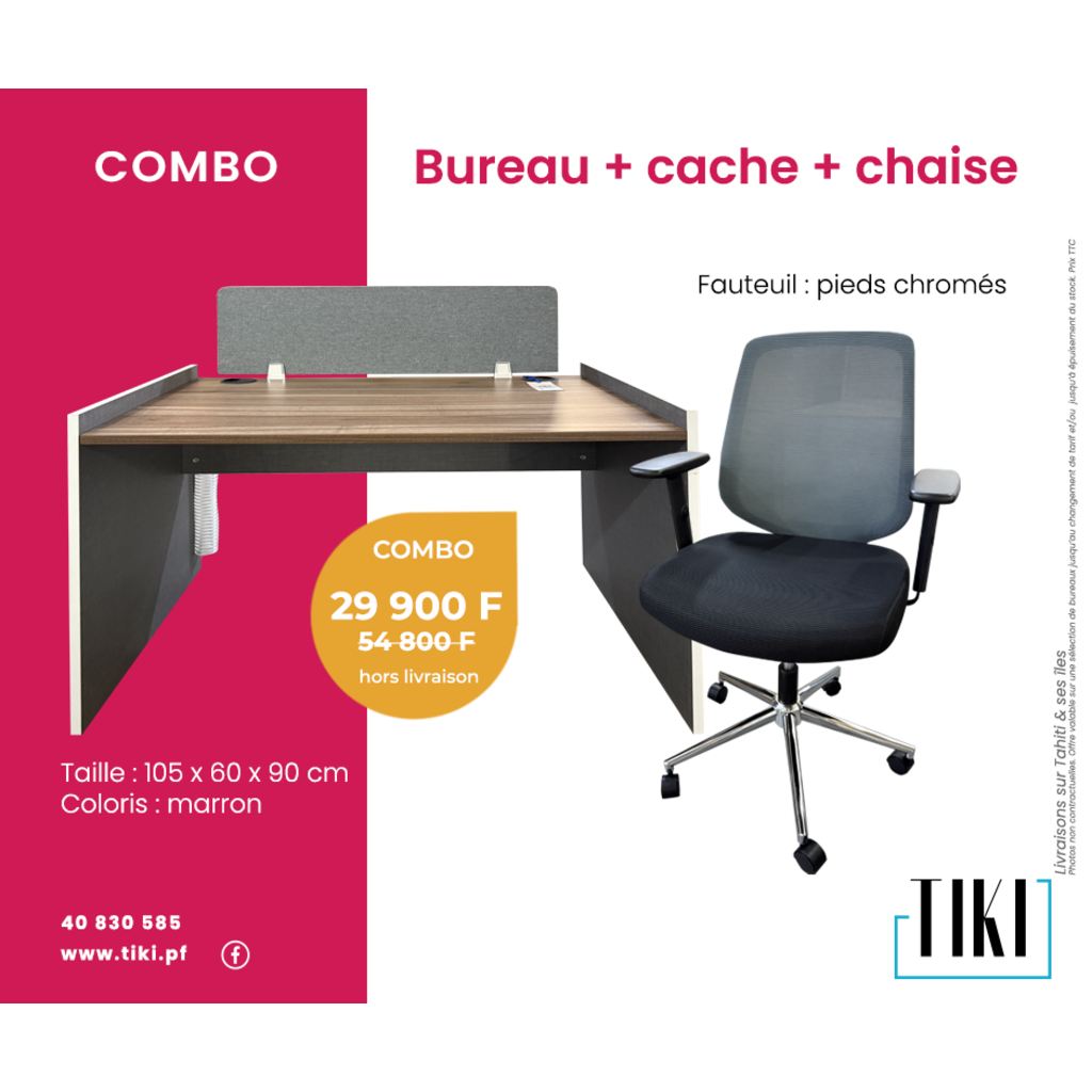 Package Bureau marron 105 cm + chaise
