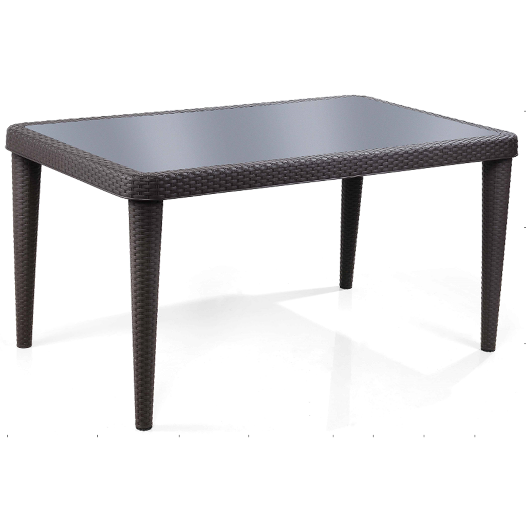 Roma - Table en résine Marron avec plateau en verre trempé Noir 150X89X76 cm (A0542)