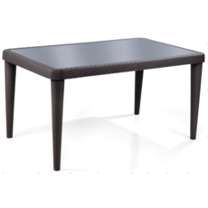 Roma - Table en résine Marron avec plateau en verre trempé Noir 150X89X76 cm (A0542)