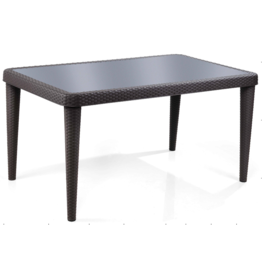 Roma - Table en résine Marron avec plateau en verre trempé Noir 150X89X76 cm (A0542)