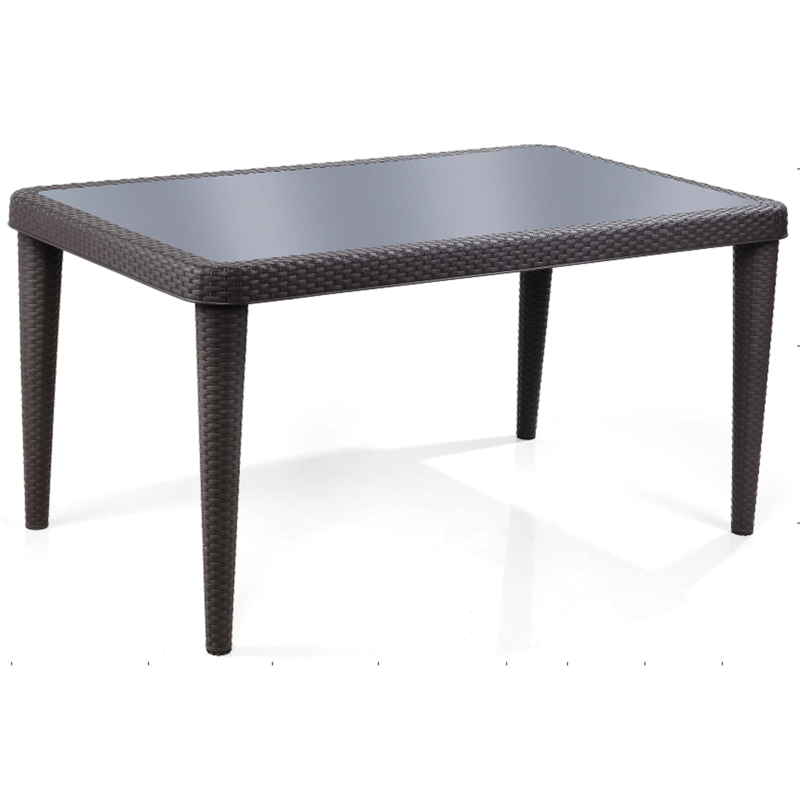 Roma - Table en résine Marron avec plateau en verre trempé Noir 150X89X76 cm (A0542)