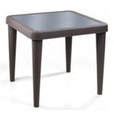 Roma - Table en résine Marron avec plateau en verre trempé Noir 80X80X73 cm (A0542)