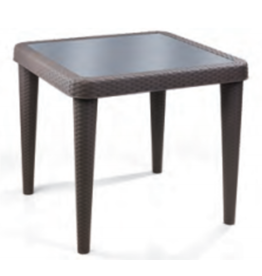 Roma - Table en résine Marron avec plateau en verre trempé Noir 80X80X73 cm (A0542)