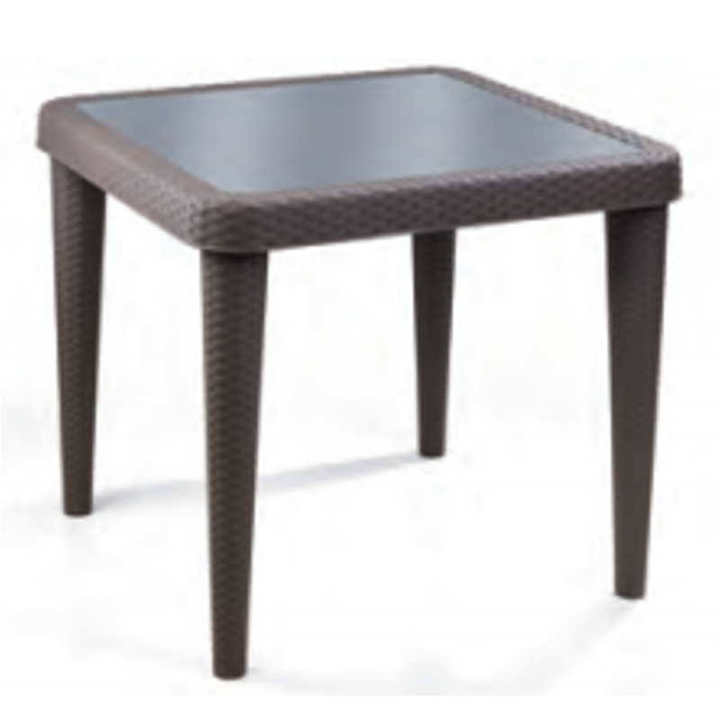 Roma - Table en résine Marron avec plateau en verre trempé Noir 80X80X73 cm (A0542)