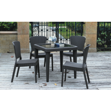 Roma - Table en résine Marron avec plateau en verre trempé Noir 80X80X73 cm (A0542)