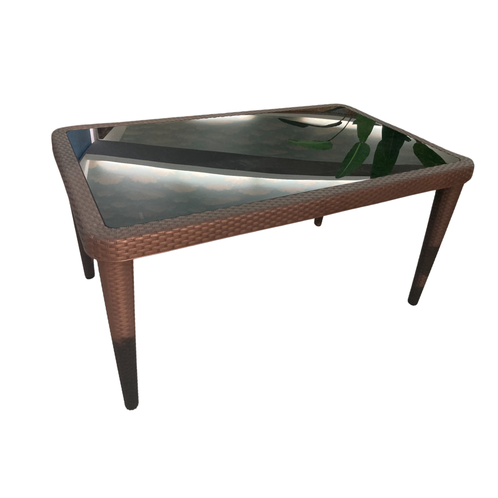 Roma - Table en résine Marron avec plateau en verre trempé Noir 150X89X76 cm (A0542)