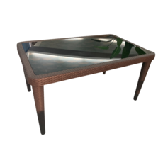 Roma - Table en résine Marron avec plateau en verre trempé Noir 150X89X76 cm (A0542)