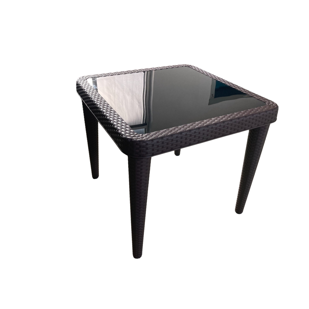 Roma - Table en résine Marron avec plateau en verre trempé Noir 80X80X73 cm (A0542)