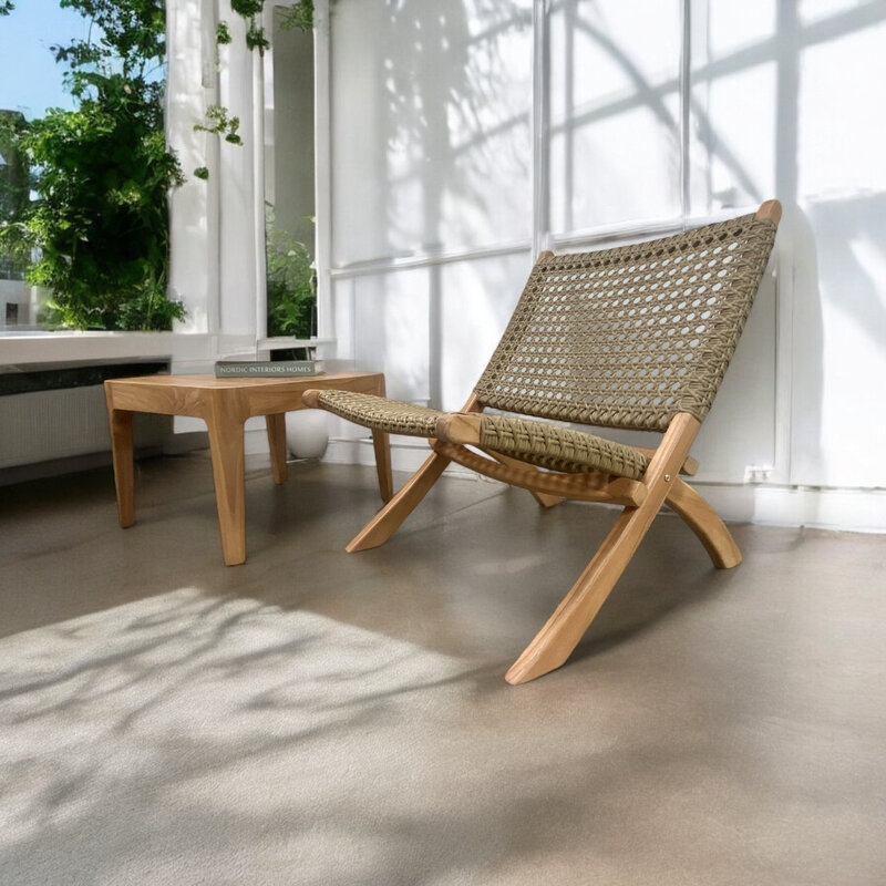 Canggu - Lounge Chair en teck et rotin synthétique olive 65x65x74 cm