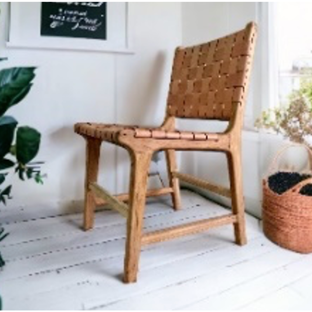 Canggu - Chaise en teck et cuir tréssé