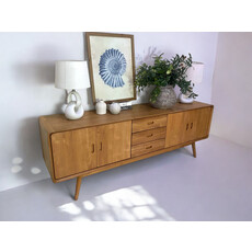 RETRO - Meuble TV en teck 4 portes 3 tiroirs 200x45x70 cm