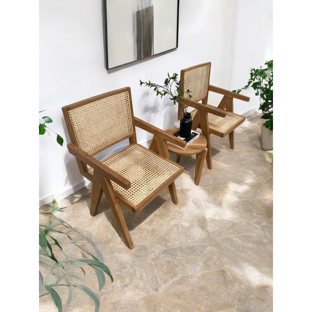 BAHAMA  - Chaise en teck et rotin avec coussin 51x54x79 cm