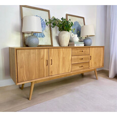 RETRO - Meuble TV en teck 3 portes 3 tiroirs 180x45x70 cm