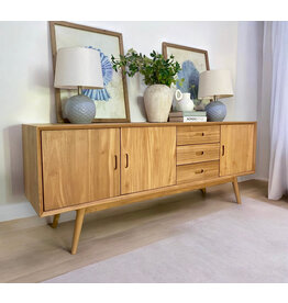 RETRO - Meuble TV en teck 3 portes 3 tiroirs 180x45x70 cm