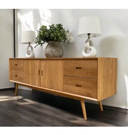 RETRO - Meuble TV en teck 2 portes 4 tiroirs 200x45x70 cm