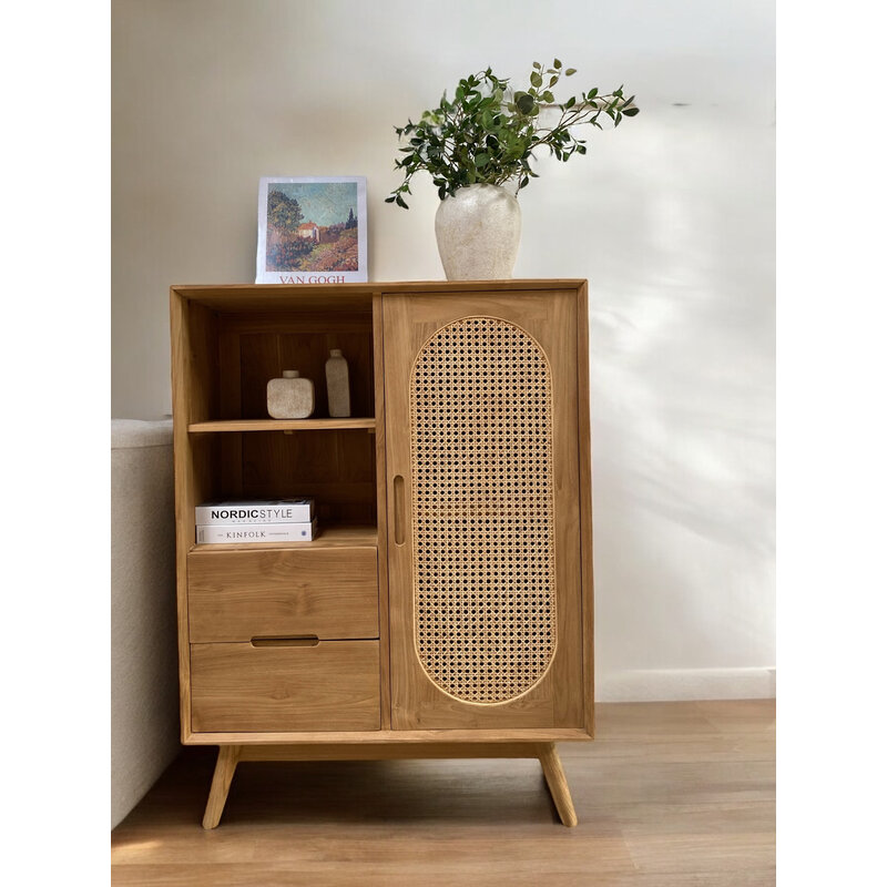 BOHO - Armoire 1 porte ovale en teck 90x45x120 cm