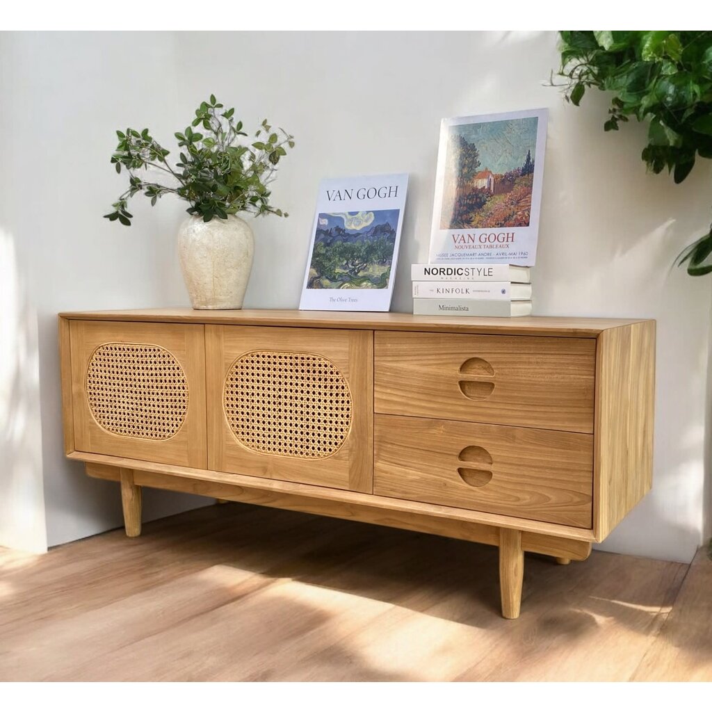 BOHO - Meuble TV 2 portes 1 tiroir en teck 150x45x60 cm