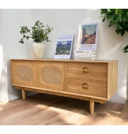 BOHO - Meuble TV 2 portes 2 tiroirs en teck 150x45x60 cm